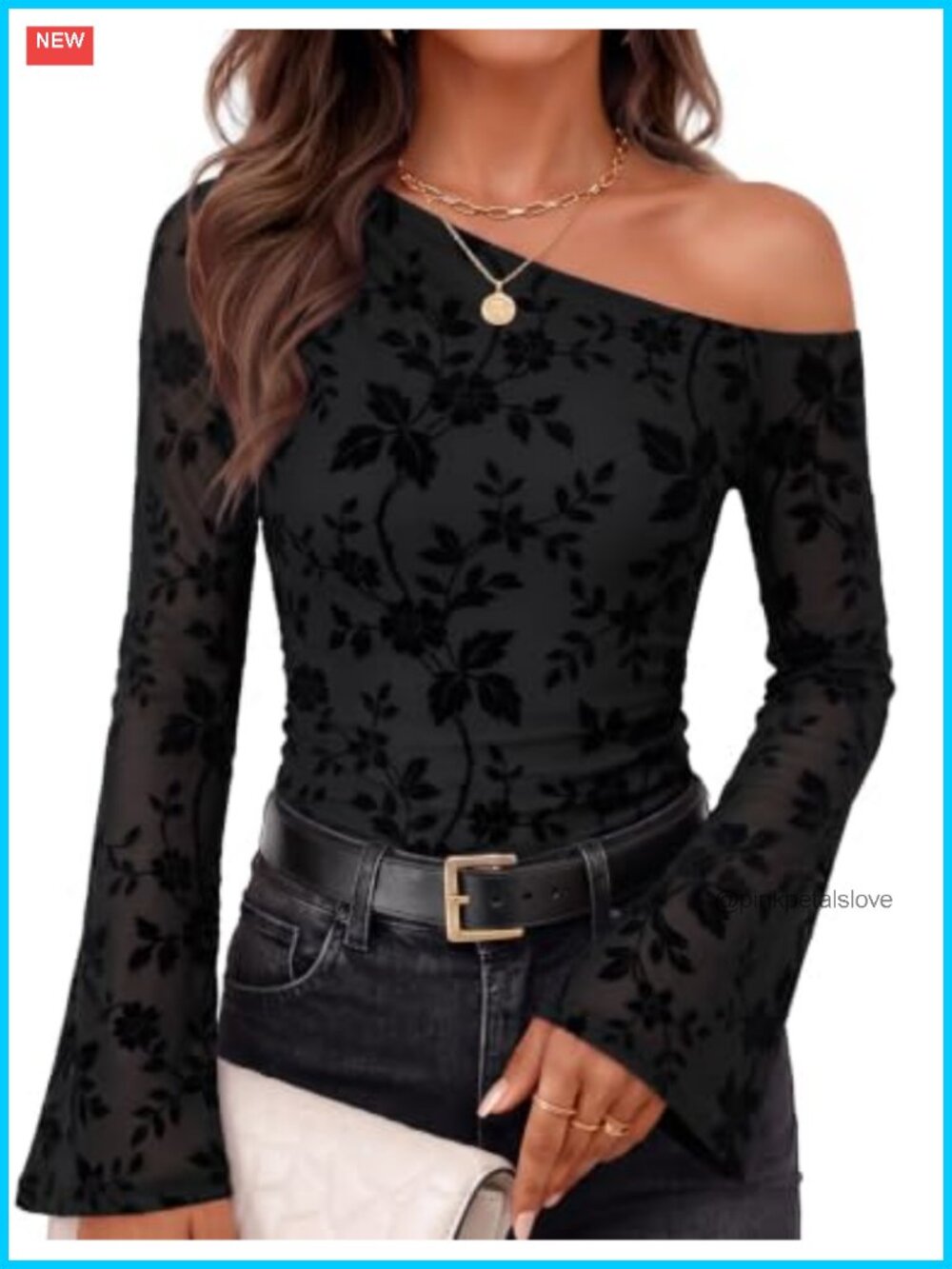 Off Shoulder Floral Mesh Long Sleeve Y2K Going Out Top